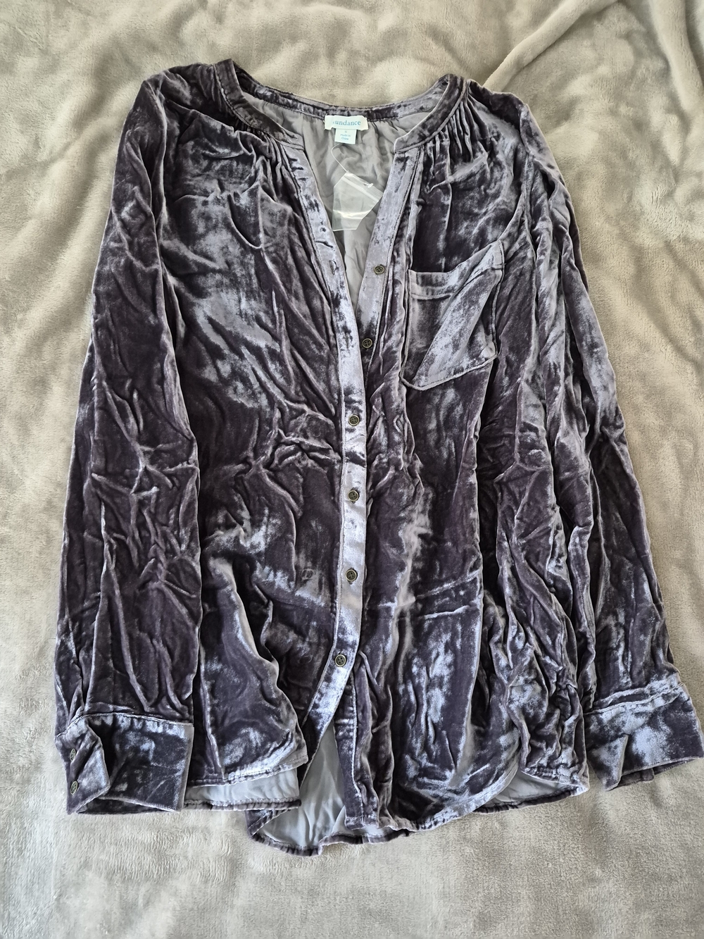 Sundance Velvet Button-Down Shirt – Taupe / Grey – Size S